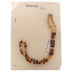 Vintage Czech necklace topaz tortoise lustre black glass beads 24"