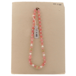 Vintage Czech necklace pink frost opaline pearl glass beads 16"