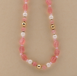 Vintage Czech necklace pink frost opaline pearl glass beads 16"