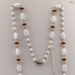 Vintage Czech gold tone wired necklace white beige black glass beads 27"