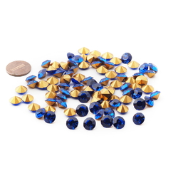 Lot (105) Czech vintage foiled round sapphire blue glass rhinestones 9mm