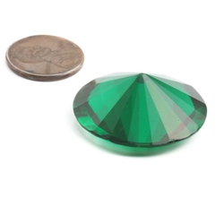 Large antique Czech hand cut round Emerald green glass rhinestone 31mm