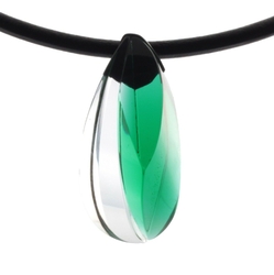 Unique green crystal bicolor Art Glass glass fantasy statement pendant necklace