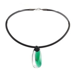 Unique green crystal bicolor Art Glass glass fantasy statement pendant necklace