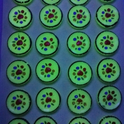 Card (24) vintage Czech Art Deco uranium flower heart glass buttons 18mm