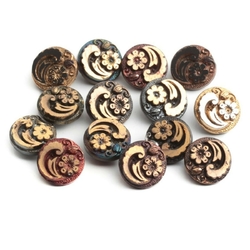 Lot (14) Antique 1850s Czech floral swirl gold gilt embossed black glass buttons
