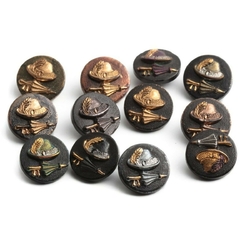 Lot (12) Antique silver lustre gold Hunters hat umbrella black glass buttons