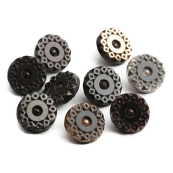 Lot (9) Antique 1850's Czech geometric black dimi glass buttons