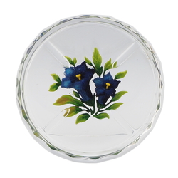 Art Deco Czech intaglio hand painted gentian flowers crystal glass dish ashtray Heinrich Hoffmann