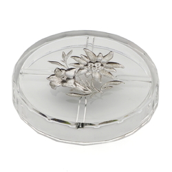 Art Deco Czech intaglio hand painted Gentian Edelweiss flowers crystal glass dish ashtray Heinrich Hoffmann