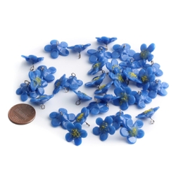 Czech lampwork blue glass flower pendant button bead 1 piece