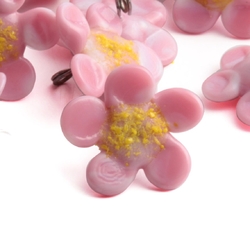 Czech lampwork pink and yellow glass flower pendant button bead
