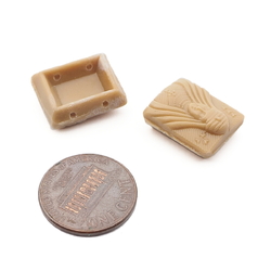Lot (2) antique Deco Czech 2 hole rectangle Egyptian revival Pharaoh beige connector glass beads 17mm