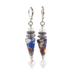 Czech foil marble lampwork cone AB glass bead earrings