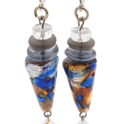 Czech foil marble lampwork cone AB glass bead earrings