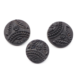 Lot (3) antique Victorian Czech lacy floral marcasite black glass buttons 13/16mm