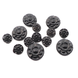 Lot (12) Vintage Czech black flower glass buttons 