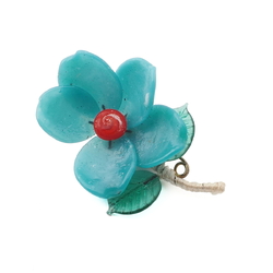 Vintage Czech lampwork glass bead turquoise flower pin brooch