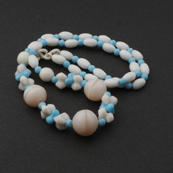 Vintage Czech necklace blue white uranium satin glass beads