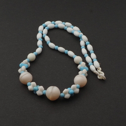 Vintage Czech necklace blue white uranium satin glass beads