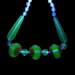 Vintage Czech necklace yellow uranium green teardrop English cut rondelle glass beads