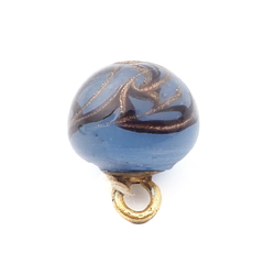 Antique Czech blue black aventurine gold swirl micro lampwork ball glass button 13mm
