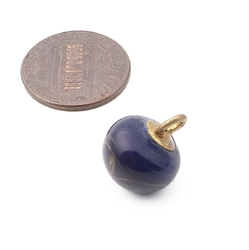 Antique Czech blue aventurine gold swirl micro lampwork ball glass button 12mm