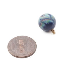 Antique Czech blue satin aventurine gold swirl micro lampwork ball glass button 12mm