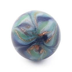 Antique Czech blue satin aventurine gold swirl micro lampwork ball glass button 12mm