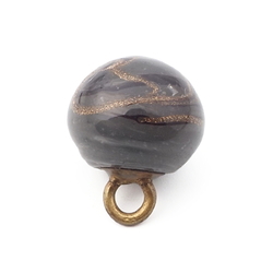 Antique Czech black aventurine gold swirl micro lampwork ball glass button 13mm