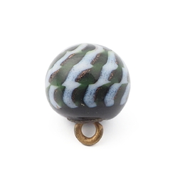 Antique Czech white green aventurine gold swirl micro lampwork ball glass button 13mm