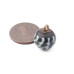 Antique Czech white green aventurine gold swirl micro lampwork ball glass button 13mm