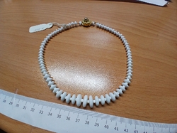 Vintage Czech necklace element white rondelle glass beads 15"