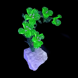 Czech hand made Lampwork Uranium glass tree Daisy Orchid plant flowers on stone Art ornament