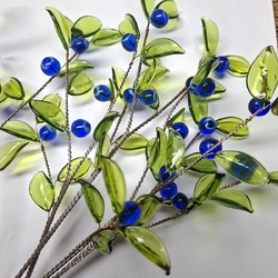 Czech lampwork glass bead blueberry flower stem ornament