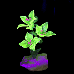 Uranium glass Daisy plant flowers on stone Art ornament Czech hand made Lampwork 