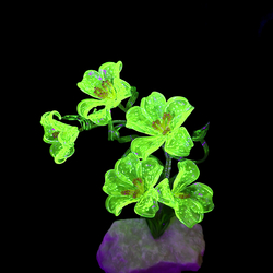 Uranium glass 6" tree Daisy Orchid plant flowers on stone Art ornament Czech hand made Lampwork 