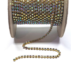 AB crystal MC Chaton Rhinestone gold plated cup chain Preciosa SS 14.5 One meter