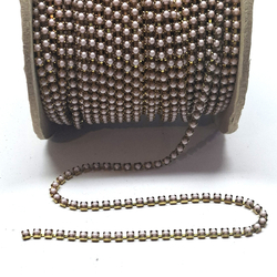 Pale Pink pearl Chaton Rhinestone cup chain raw brass jewelry Preciosa ss14.5, 1 meter