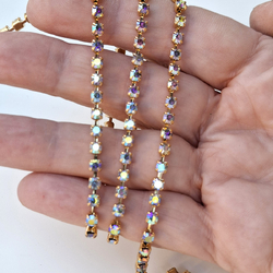 AB Crystal MC Chaton raw brass jewelry Rhinestone cup chain Preciosa ss12, 1 meter