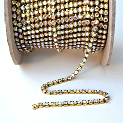 AB Crystal MC Chaton gilded brass jewelry Rhinestone cup chain Preciosa ss16, 1 meter