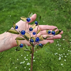 Czech lampwork glass bead blueberry floral stem ornament 