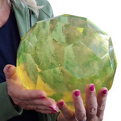 Faceted Artistic Glass Bowl — Uranium Glass  Glows Under UV Light