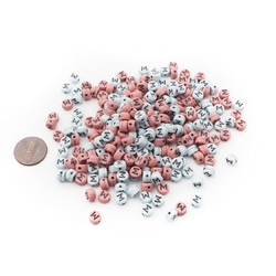 Lot (185) Czech vintage pink white letter M alphabet disc glass beads 7mm
