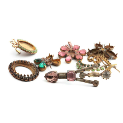 Lot Czech vintage broken unfinished rhinestone jewelry earring brooch elements