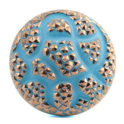 Czech vintage gold lustre geometric snakeskin blue glass button 27mm