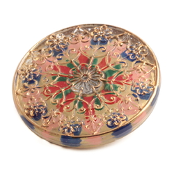 Large Czech reverse painted gold gilt floral lacy style glass button 32mm