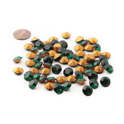 Lot (67) Czech vintage foiled round Emerald green glass rhinestones 10mm