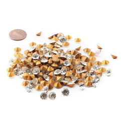 Lot (150) Czech vintage foiled round crystal clear glass rhinestones 8mm
