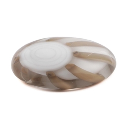 Czech beige white stripe crystal cased lampwork glass necklace pendant 39mm 